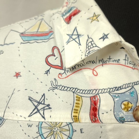 Vtg GRAFF Womens 1X White Nautical Seaside Embellished Button Down Jacket - Picture 3 of 14